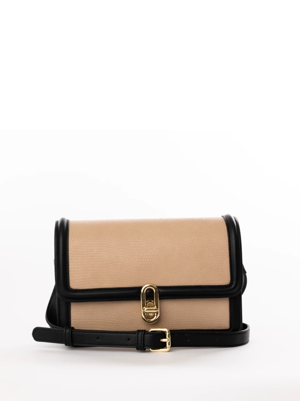 Jules Kae Mia Blush Lizard Black Turnlock Crossbody Bag